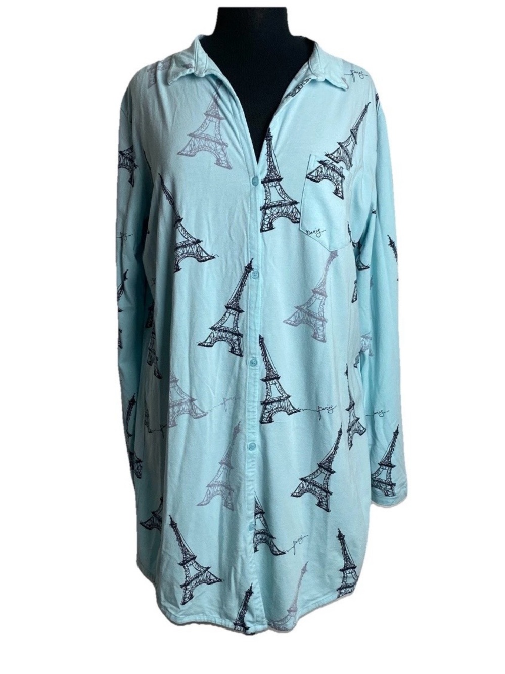The Cat's Pajamas Sleep Shirt Nightgown Womens XL Blue Paris Eiffel Tower Modal